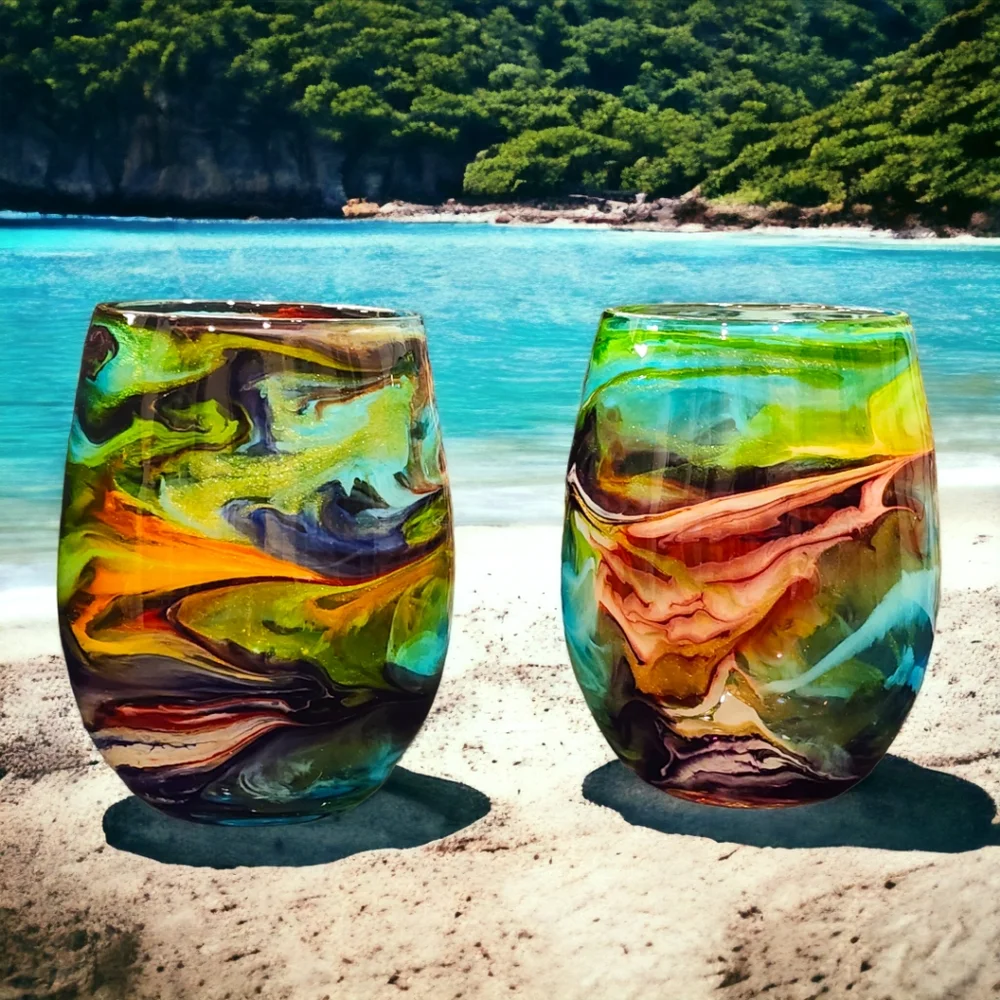 (2)Tropical Breeze/Stemless Wine Set - Picture 1 of 3